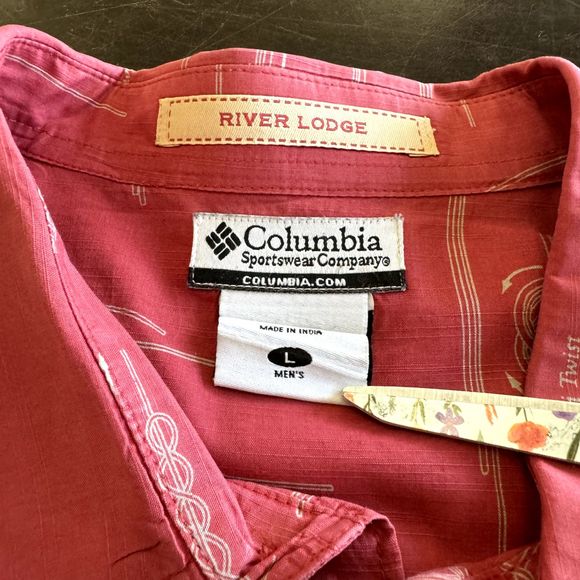 Columbia Shirt Men Large Red Vintage River Lodge Red Knots Print Outdoor Boating - Picture 3 of 9